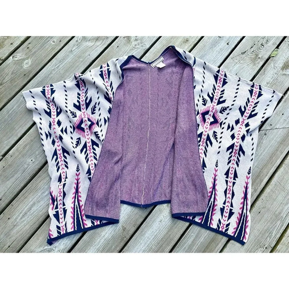 Flying Tomato Womens Small Medium Aztec Poncho Cardigan Sweater Kimono Boho - Picture 2 of 8